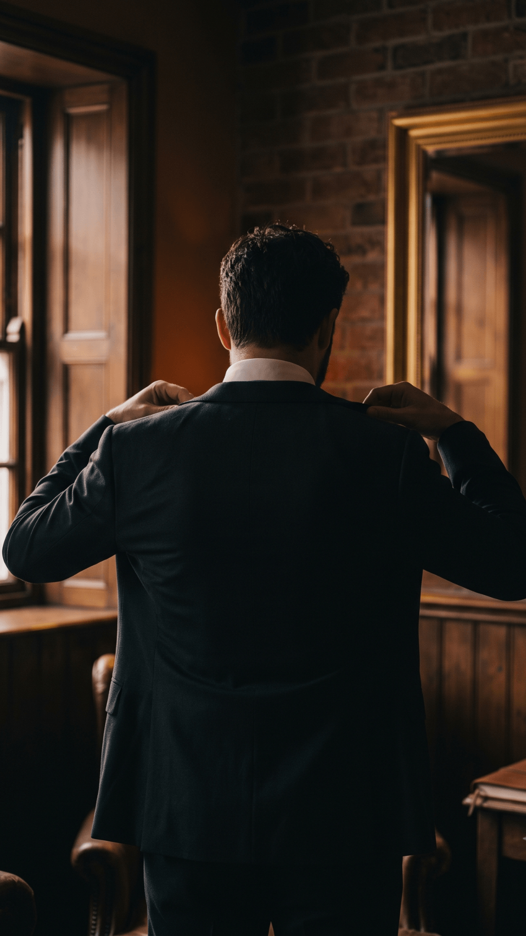 Putting on a tailored jacket